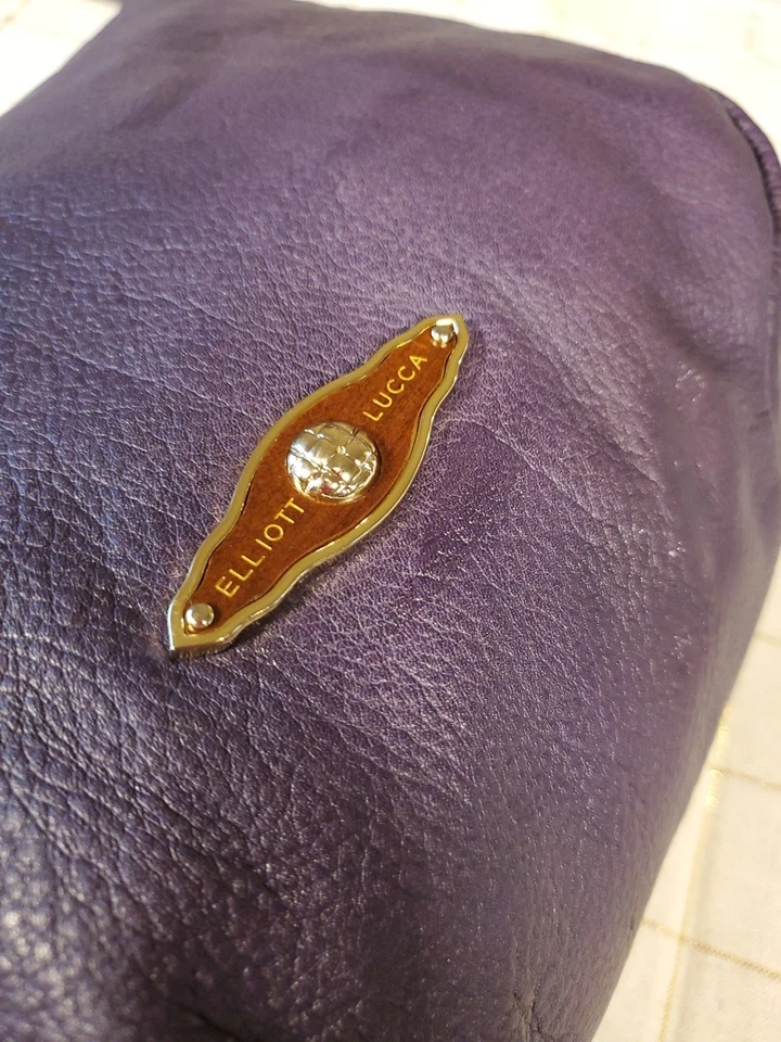 Elliott Lucca Púrpura Profundo Grande Cuero Cartera Bolso de Mano Cremallera Hobo Trenzado De Colección Foto 4 de 4