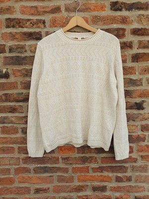 Seasalt Kinter Bio Baumwolle Fischer Pullover UK16 Creme Zopfmuster Rundhals