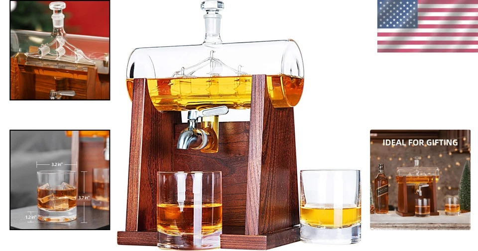 Lead-Free Whiskey Decanter with Glasses - Image 2 of 4