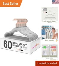 Luxurious Velvet Baby Hangers - 60 Pack Non-Slip Toddler Organizers in Gray