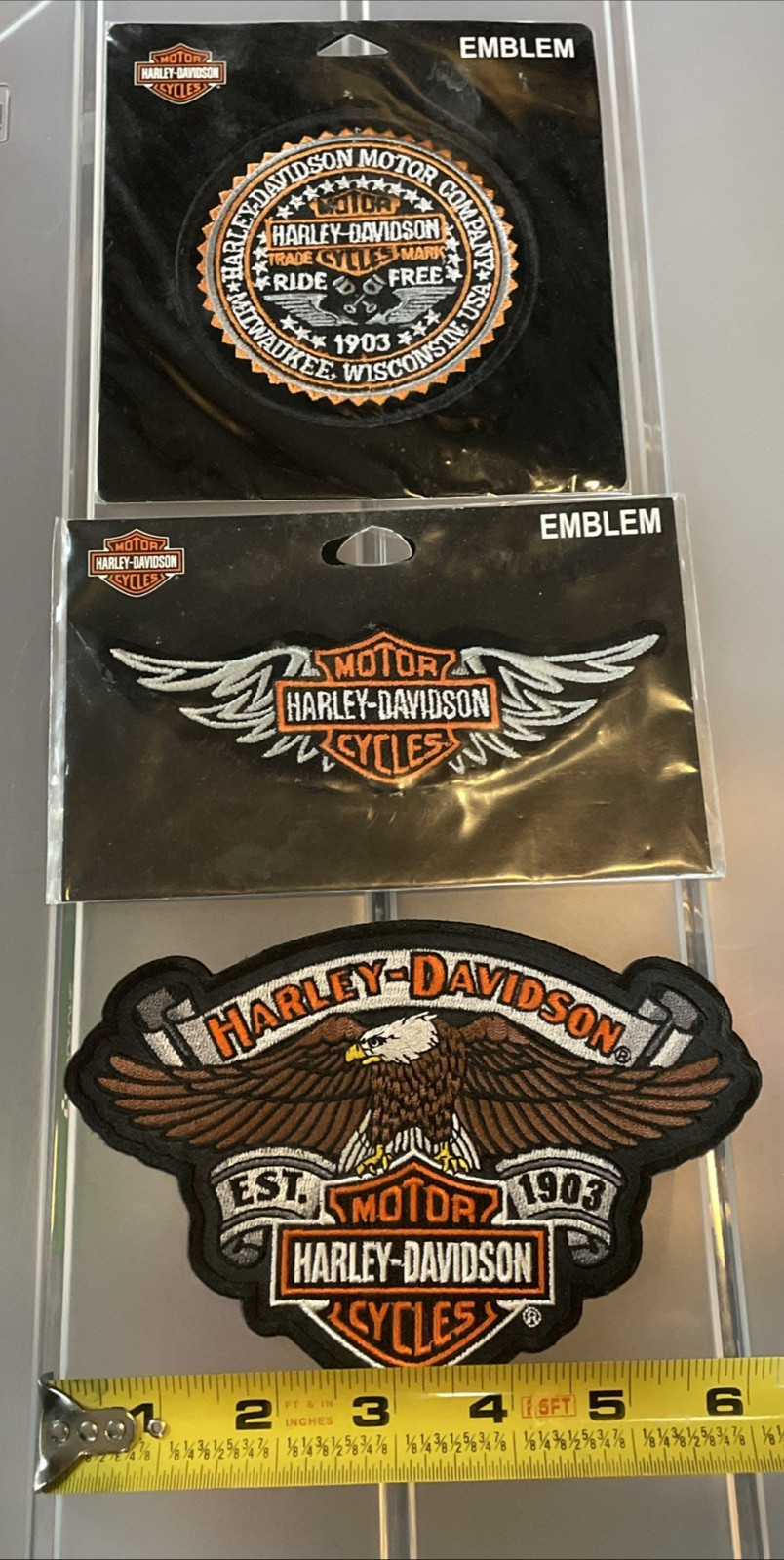 Patch Lot  of 3 Harley Davidson Ride Free Wings Eagle with shield emblem Sew On