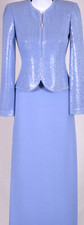 ST.JOHN Women's Blue Sequins Throughout Shimmer Rhinestone Jacket Skirt Sz 6-8