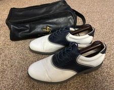 Leather White & Blue Ecco Golf Shoes Size UK 7.5 EU 42 + Leather I.O Purbeck Bag