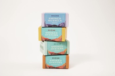 Premium Tinned Seafood Sampler (4 pack) Smoked Oysters and Mussels, Farm Rais...