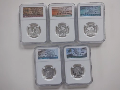2020 S SILVER PARKS QUARTER Proof Set NGC PF70, 5 Coin Set, Park Label-Samoa Bat