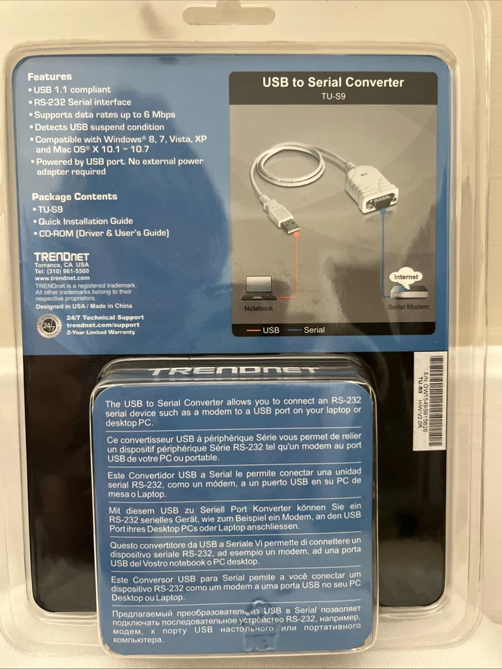 TRENDnet TU-S9 USB to Serial Converter USB to RS-232 Male Serial Cable NEW - Image 2 of 2