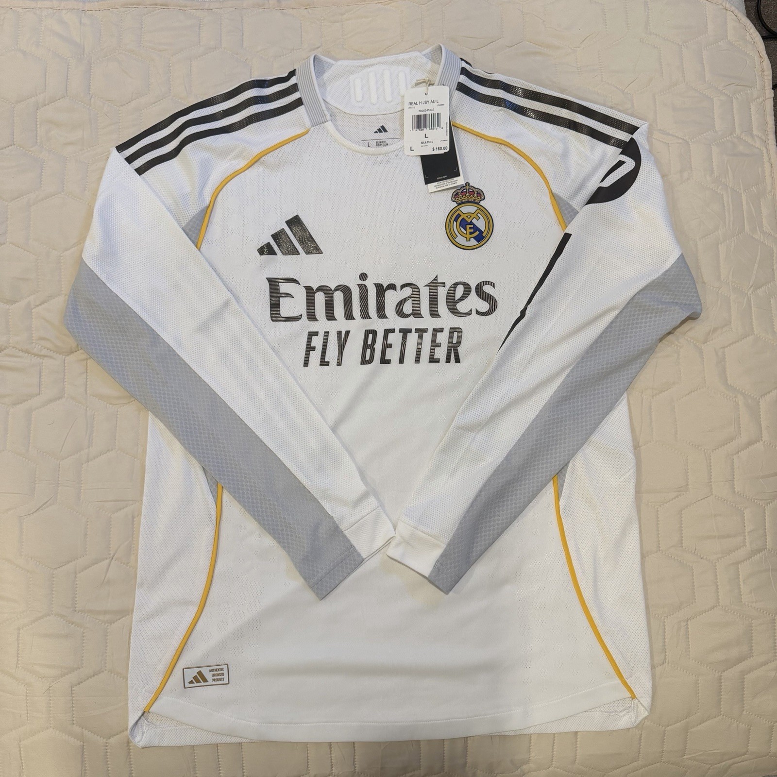 NEW Adidas Real Madrid 25/26 Long Sleeve Home Authentic Soccer Jersey JN8866 L
