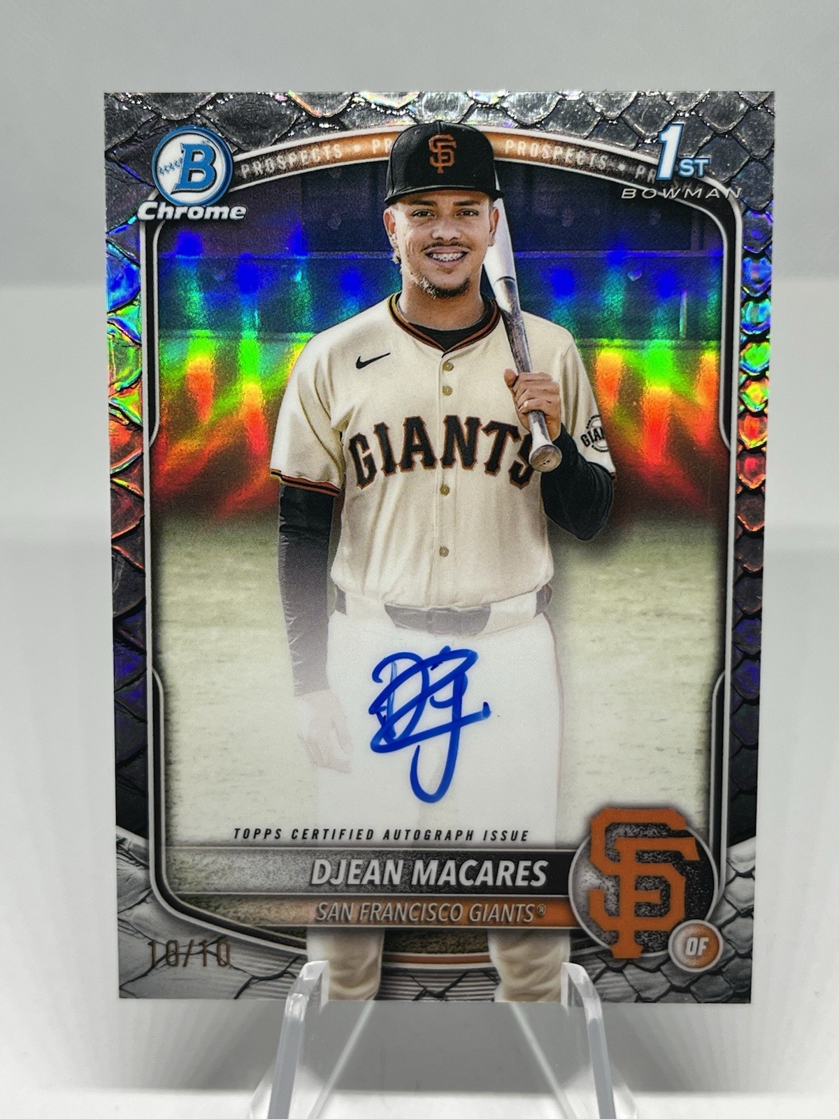 2025 Bowman Chrome Djean Macares #CPA-DM Reptilian Black Refractor Auto /10 Card