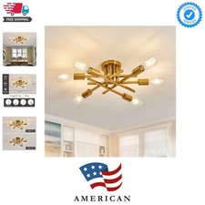 6-Lights Semi Flush Mount Ceiling Light Fixture Gold Modern Matte Sputnik Cha...