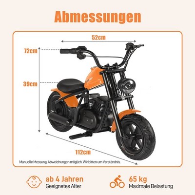 Sinaopus 150W Kinder Motorrad 12'' Harley Chopper 3Gang mit Musik für 4 8 Jahre
