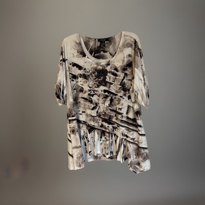 Style & Co Women's 2XL Geometric Print Boho Tunic Blouse Short Sleeve