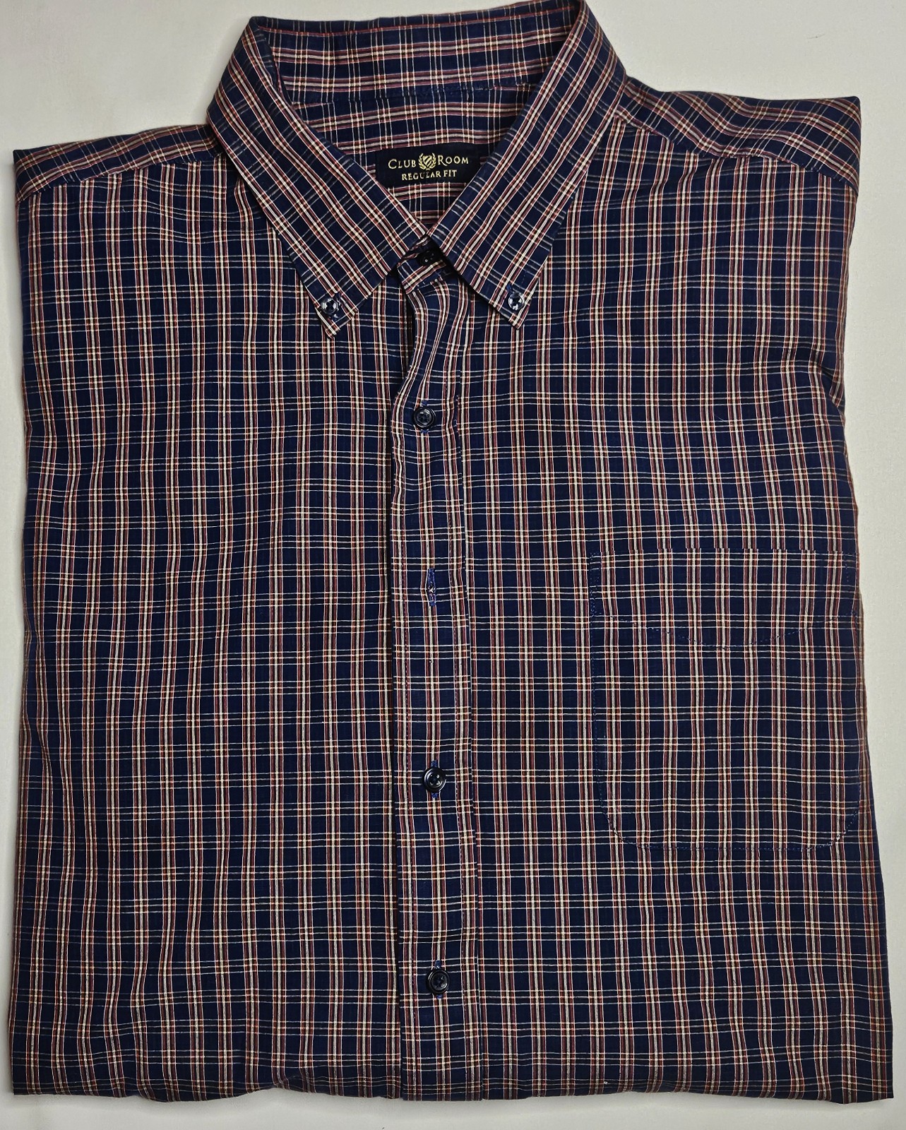 Mens Club Room Long Sleeve Plaid Button Up Shirt Size 18 1/2 34-35