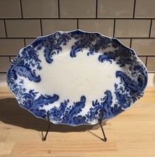 Antique W.H. Grindley Flow Blue Argyle 14" Oval Serving Platter See Description