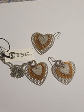 Orecchini e collana a forma di cuore TSC Jewels, mai usati, scatolo originale