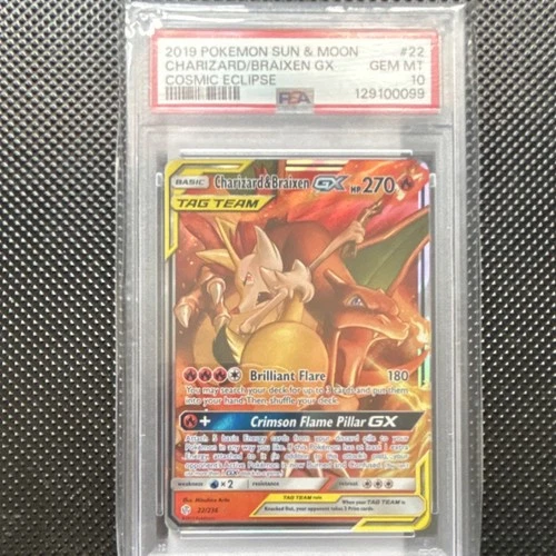 Pokémon Cosmic Eclipse Charizard & Braixen GX 22/236 Holo Ultra Rare PSA 10