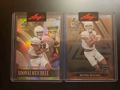 2 2024 Leaf Press Pass Premium Gold Refractor Proof Adonai Mitchell Colts RC 1/1