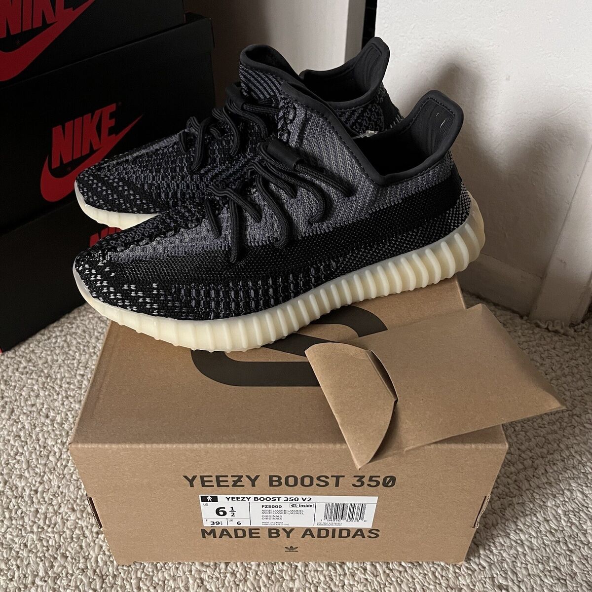 adidas yeezy boost 350 v2 carbon black - new size 6.5 ships adidas yeezy boost 350 v2 carbon black - new size 6.5 ships