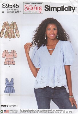 Simplicity Schnittmuster 9545 Easy Top Bluse Empire Taille Gr. 10 - 22 Neu