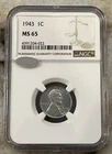 1943 Lincoln Steel Wheat Cent / Penny 1c  NGC MS 65 WWII Issue