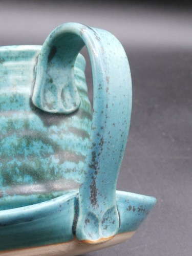 Studio Pottery Bacon Cooker for Microwave Green Verdigris Glaze Artist Signed - Picture 7 of 9