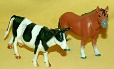 FARM ANIMAL SET HORSE AND COW HOLSTEIN DAIRY COW RUBBER MADE CHINA LOOSE BARN*