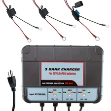 Banshee Lithium LiFePO4 12V 10A 3 Bank Charger Maintainer for Auto & Marine Apps