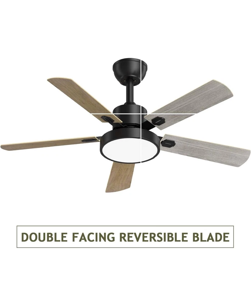 Obabala Ceiling Fan with LED Light 52-Inch Indoor Outdoor Remote Grey Oak NEW - Image 2 of 4
