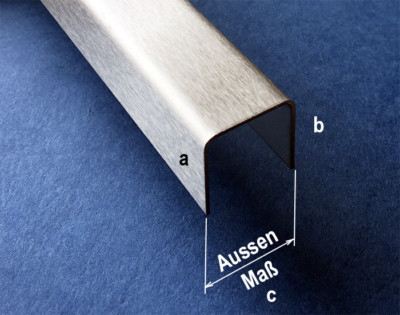 V4A U-Profil L=1000 mm Breite ''c'' bis max 30 mm Außen Schliff gebürstet K320.