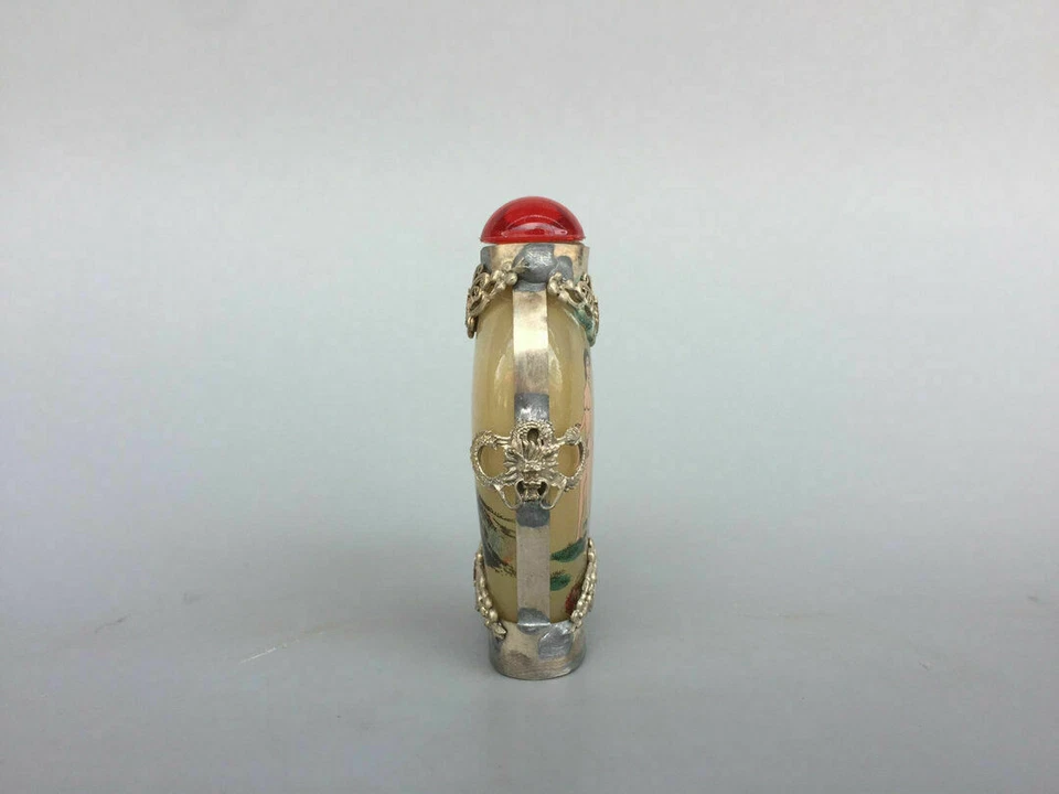 Chinese Old Beijing Glass Built-In Painting Tibetan Silver Inlaid Snuff Bottle - Image 3 of 4