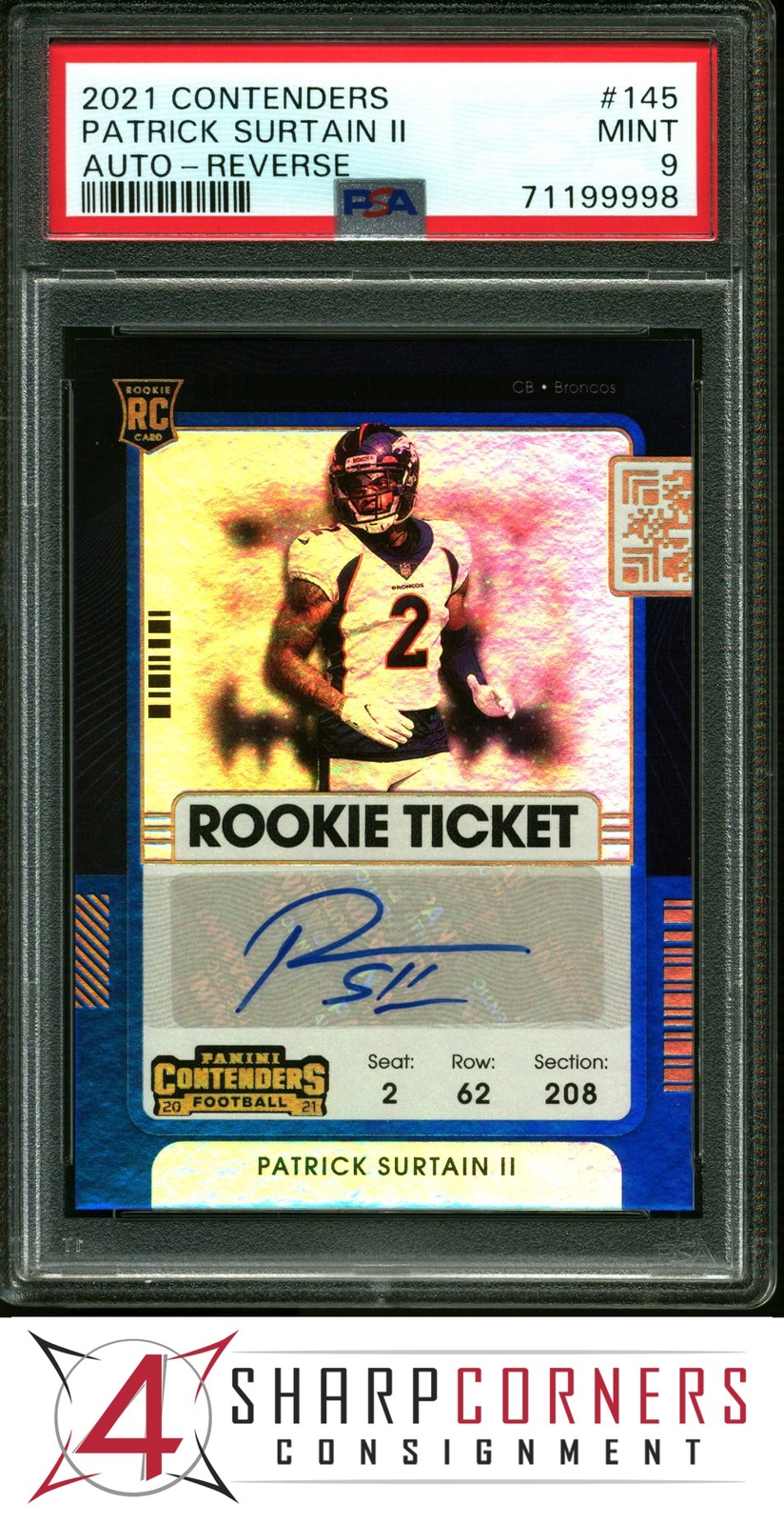 Patrick Surtain II Panini Contenders #145 Autograph Reverse