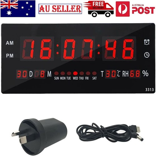 Alarm Calendar Digital Clock Wall Desk Display LED Snooze Temperature ...