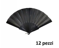 x Set 12 Pezzi Ventaglio Tessuto Nero Feste Matrimonio Caldo Estate bal