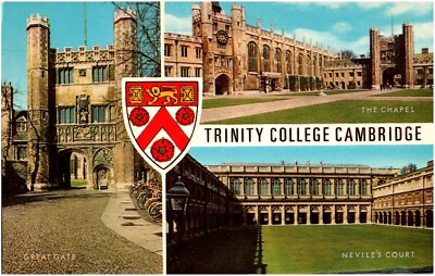 Trinity College Cambridge 1960s Postcard Great Gate Chapel & Nevile's Court View