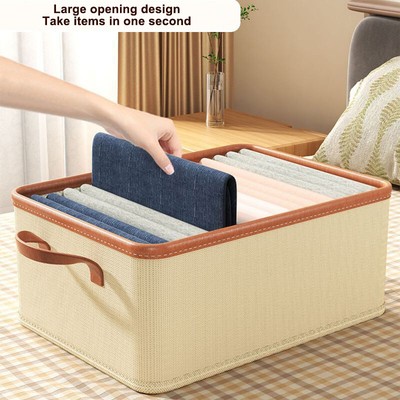 Clothing Storage Bins For Closet With PU Handles Foldable Clothes Organizer