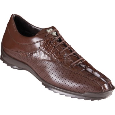 Los Altos Genuine BROWN CROCODILE TAIL Casual Shoes Lace Up Handmade Sneaker D