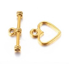Tibetan Silver Toggle Fasteners - 10 Sets - Heart Shaped Loop & Straight Bar GP