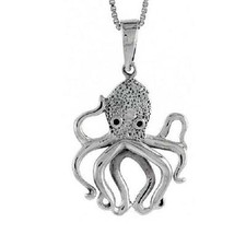 Ciondolo/ciondolo polpo in argento sterling, catena scatola italiana