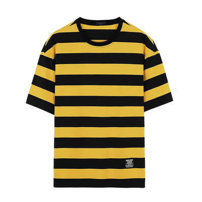 Black Yellow Striped T Shirts Tee Tops For Student Tide Men Half