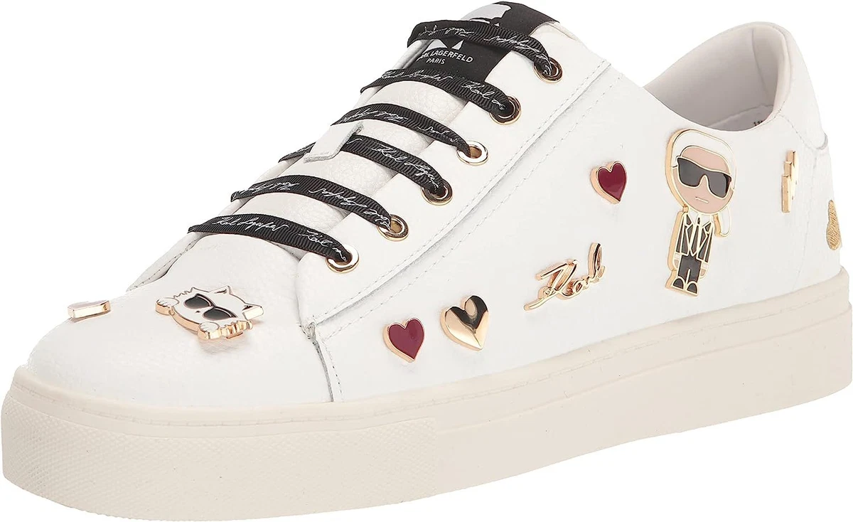 Karl Lagerfeld Paris Women's Cate Pins Sneakers, White, 11M, Leather