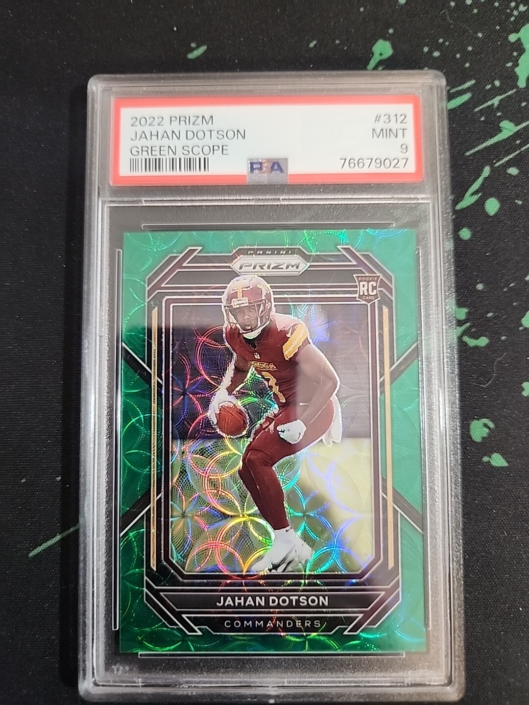 2022 Panini Prizm #312 Jahan Dotson /75 Green Scope Rookie RC PSA 9