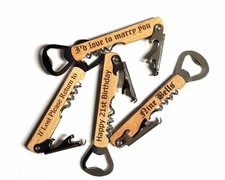 Personalised Corkscrew & Bottle Opener – Wood Handle Waiter’s Friend, Free Engra