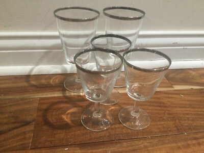 2+3  Luminarc France Silver Platinum Silver Rim 2 water 3 wine excellent