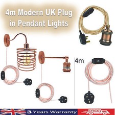 4M E27 Fitting Fabric Flex Cable UK Plugin Pendant Light Dimmer Switch Cage Lamp