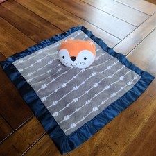 Parents Choice 12 Inch Fox Plush Lovey Blue Gray Satin Edge Security Blanket