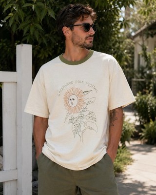 Samuel Zelig Greenwood Folk Festival Graphic T Shirt USA Made Cotton Size L EUC