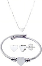 3PC Stainless Steel Heart Jewelry Heart Pendant Necklace Spiral Adjustable Brace