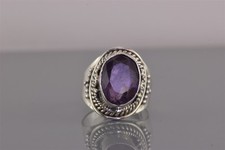Sterling Silver Raised Oval Purple Amethyst Coiled Saddle Band Ring 9g 925 Sz: 8