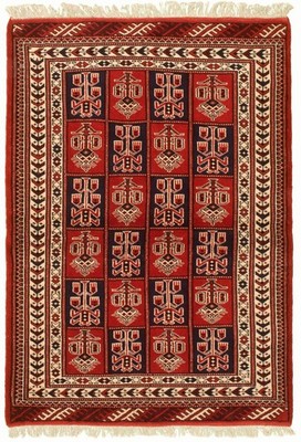Traditional Red Hand-knotted Area Rug 4'3'' x 6'1'' Oriental Wool Carpet