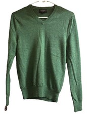 Express Women's Green Cotton V-Neck Sweater Size XSmall Merino Wool