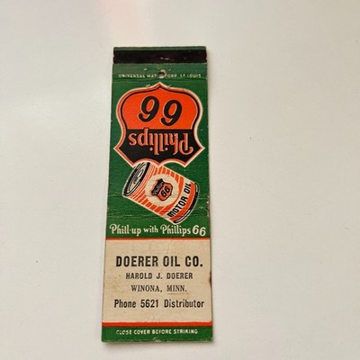 Doerer Oil Co. Harold J. Doerer Winona MN Vintage Matchbook Cover 4MB74-2
